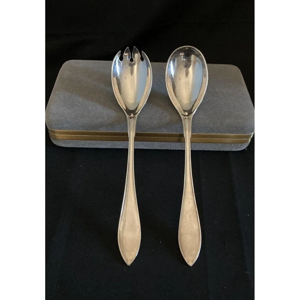 Vtg Silverplate Salad Serving Fork & Spoon Set EPNS Made in England